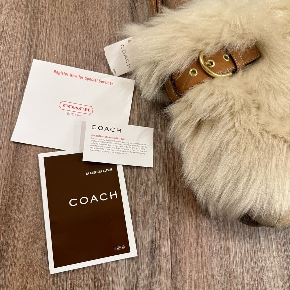 RARE COACH Lamb Shearling Suede Shoulder Bag 3575 Vintage Y2K Boho Grunge NWT - Picture 14 of 16